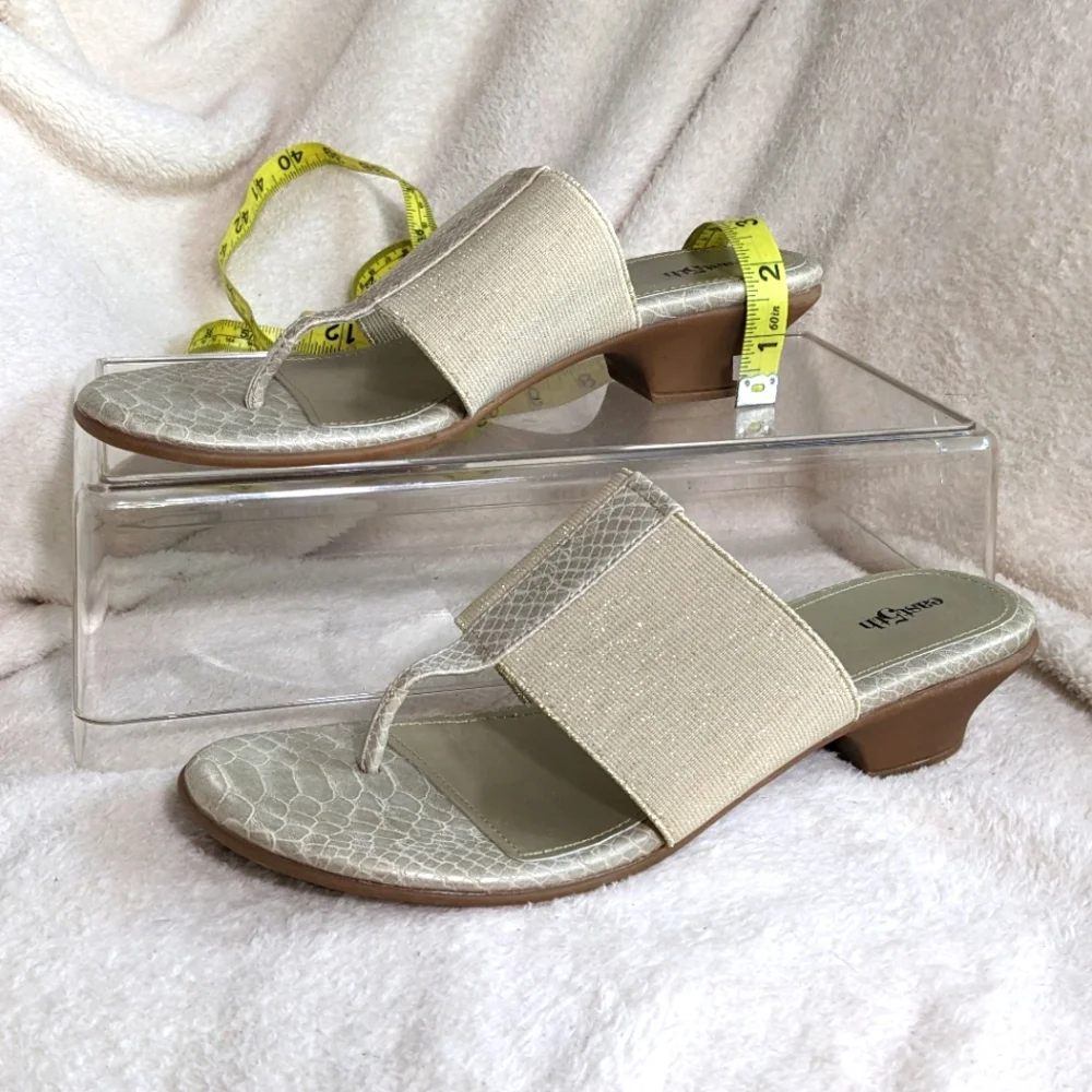 Women's East5th Cream Snakeskin pattern & soft gold low heel slip on’s | Size 10